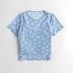 Hollister Blue Floral Mesh Baby Tee Medium